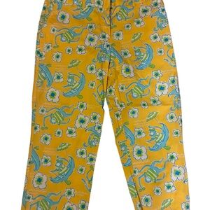 Lilly Pulitzer Vintage Yellow Floral Print Pants with Aqua Accents